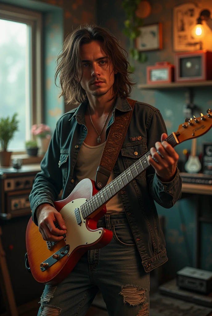 Le personnage de lofi comme Un grand star du rock