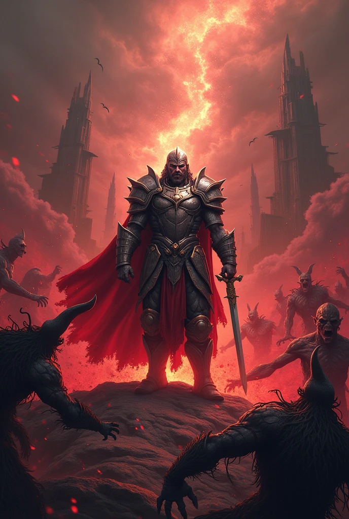 Warrior defeating demons