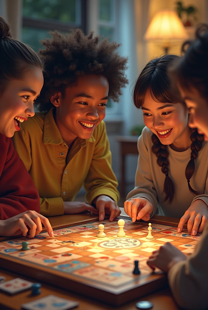 4 people playing on a board 
