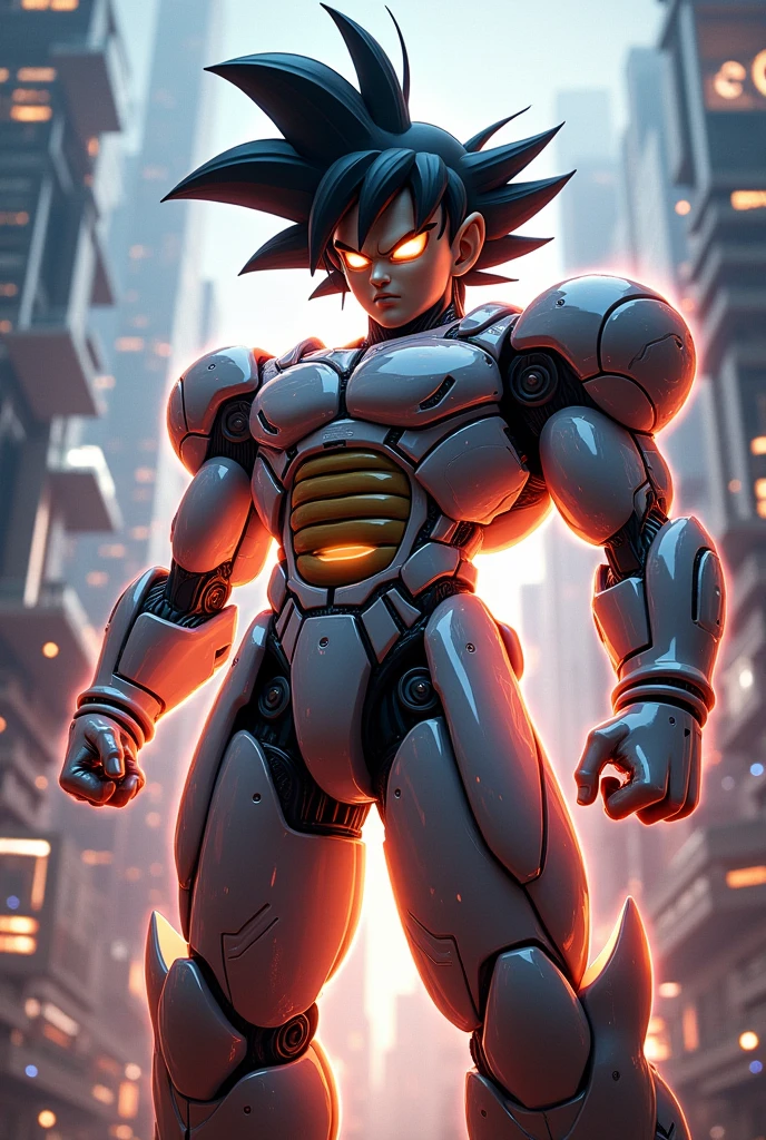 ( generates an image of Goku Ultra instinct in a Transformers suit