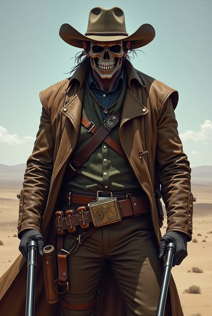 .A male cowboy with a full load of ammunition and a skull mask 