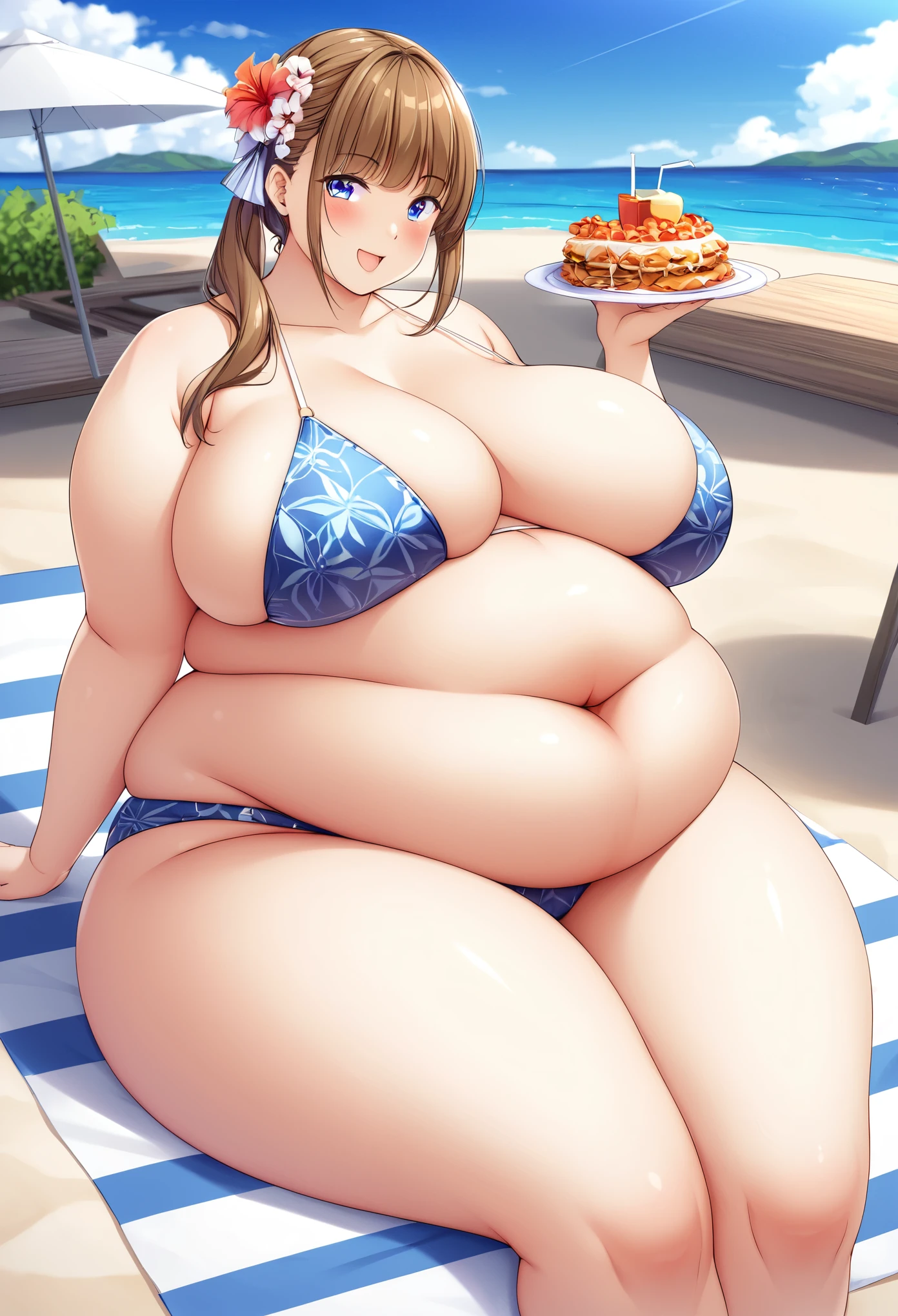 Obese、Gluttony、There is still food、Abdominal distension、painful、I have a protruding belly、I have a xxxxxxl belly、woman、Swimwear