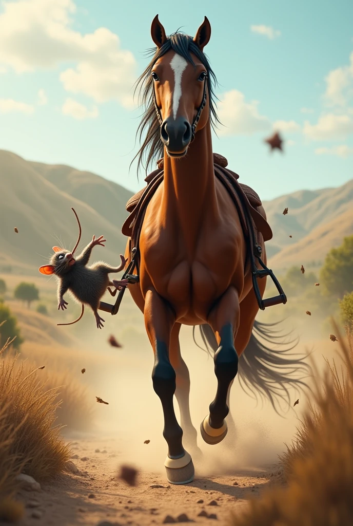 A rat falling off a horse
