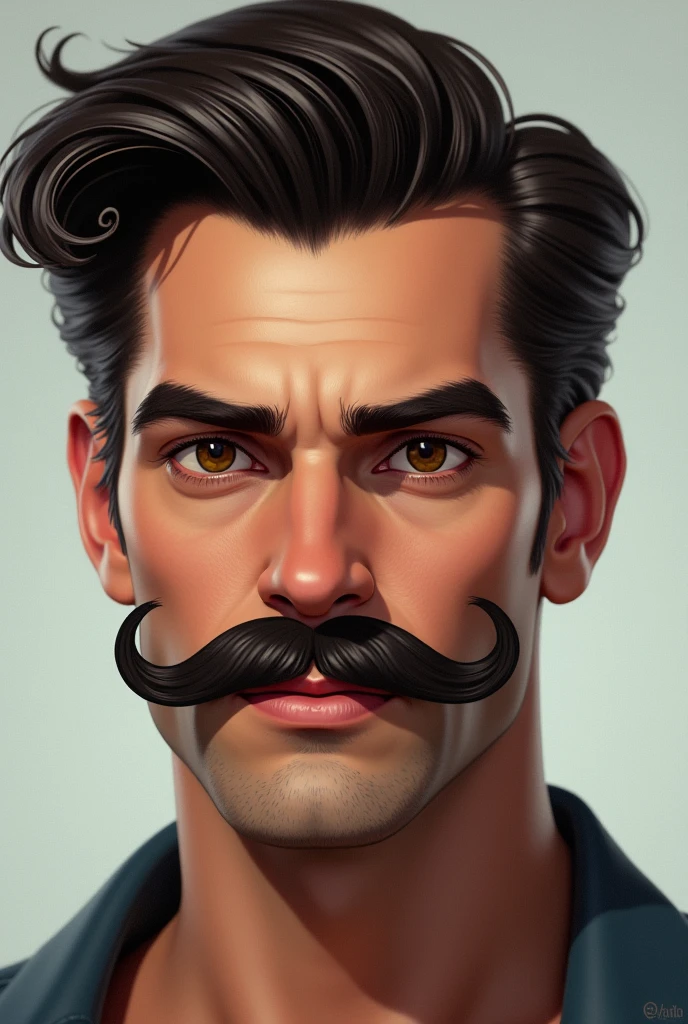 It has to be new, 3, cannot be generic, needs to have an impact on the look. highlighted mustache, developed jaw, lightbrown eyes