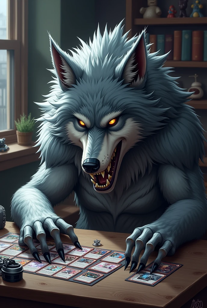 Wolf playing Yugioh cards