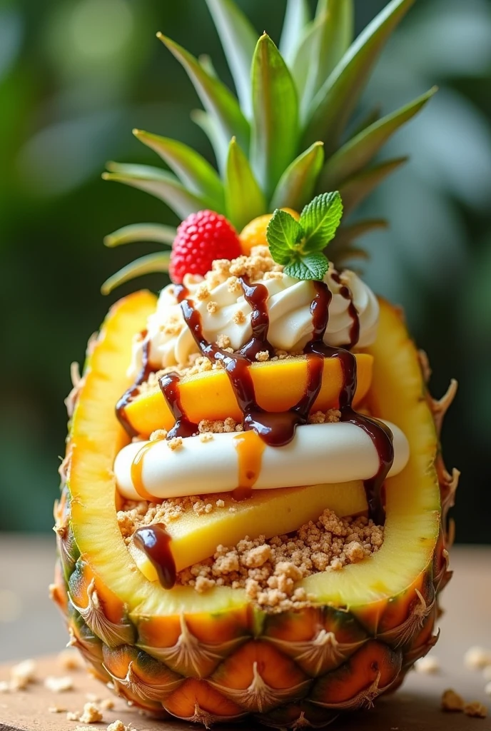 Desserts in a pineapple glass