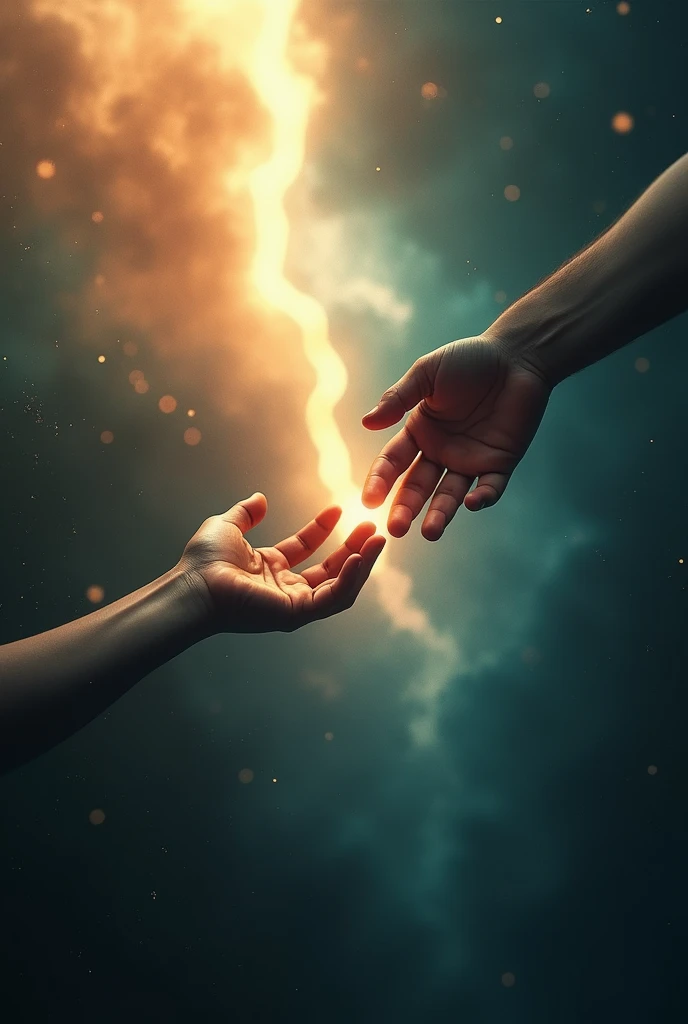 (photorealism:1.2)
Background depicts scene of a fictional tale between two lovers, two distinct world (cinematic lens effect), lovers separated, 1 hand (in a heavenly background) passionately trying to reach another 1 hand (in a dark and obscure background)

(Excellent detail, ultra, HD) Make transparent for PNG download