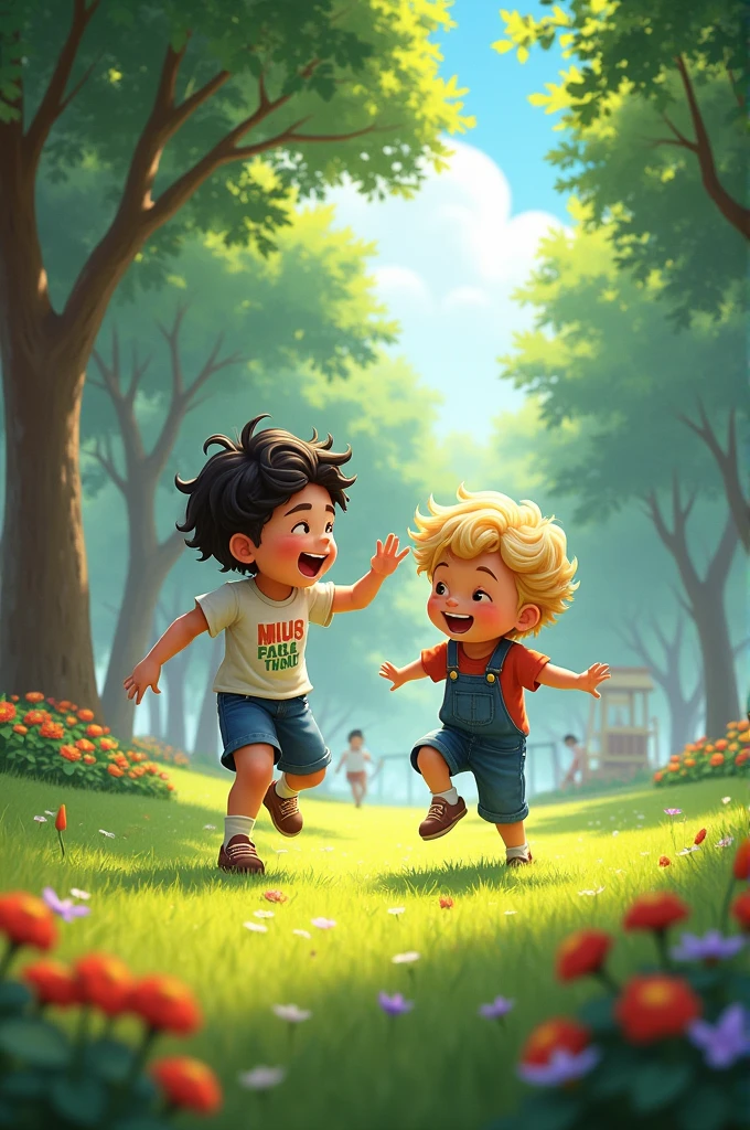 Generates two boys playing in a park