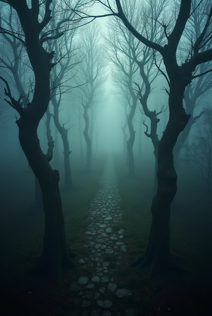 Aerial view of Hoia Baciu Forest, with mist and shadows between the trees.