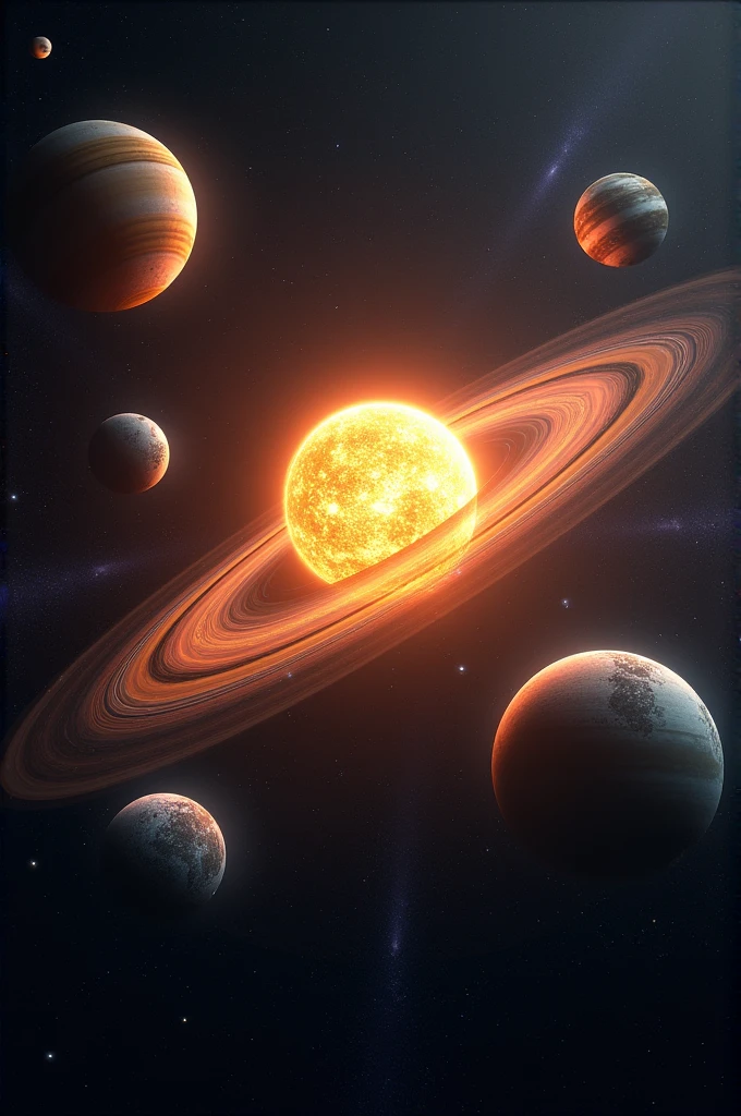 Create a system with a star in the middle and several planets