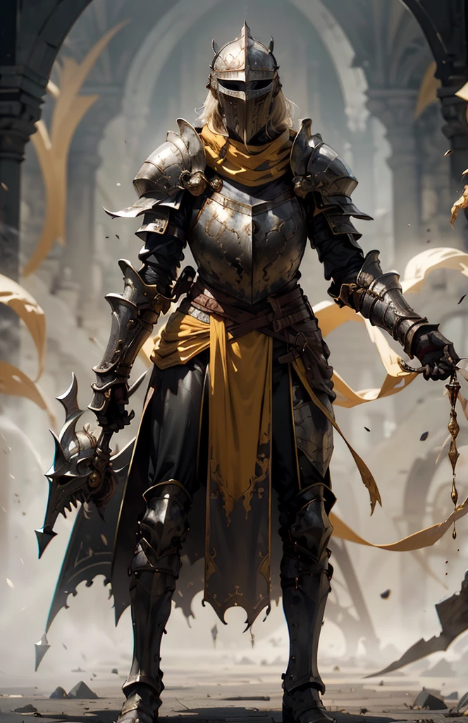 female knight, yellow bikini armor, (black background)