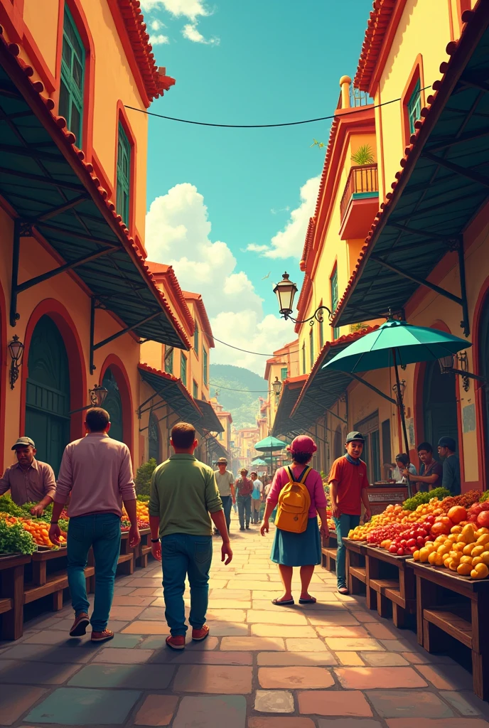 designs a poster alluding to a short film called Between flavor and tradition: The soul of the square that takes place in the retail plaza of Medellin, It must be vertical and 1080 pixels long by 720 pixels wide.
