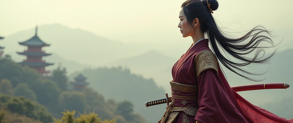 Asian woman in samurai outfit
