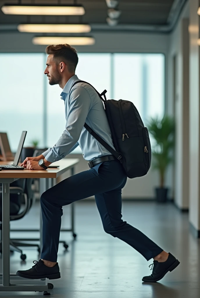 Make an image of an accounting person doing a rucksack
