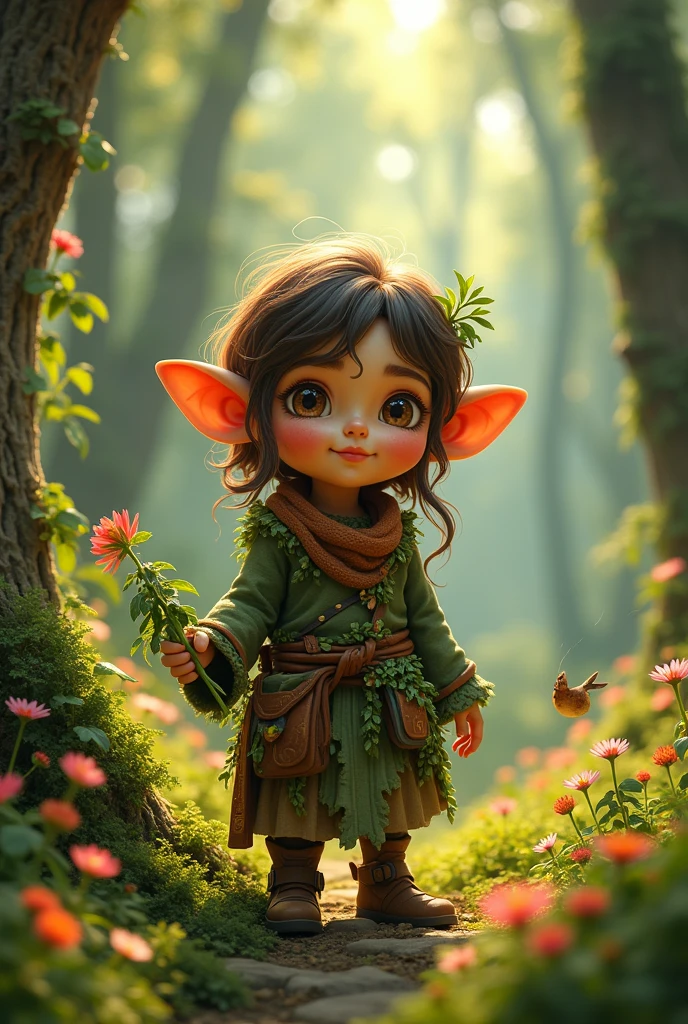 She is a druid, gnome measuring 98 cm. Her clothes are mixed with plants. He has short hair, coffee colored. His skin is tanned, her brown eyes. She is very distracted, He doesn&#39;t realize if there is danger around, is someone happy. He is fascinated by animals, carries a sprig of mistletoe.