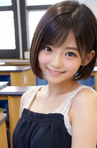Beautiful girls  、short hair、smile、shy、cute、classroom、clear、20-year-old