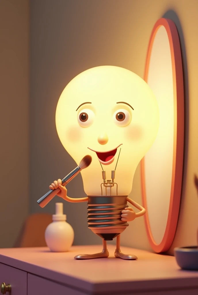 Animated light bulb putting on makeup