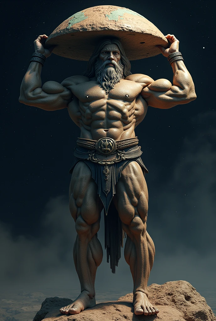 Atlas in space carrying the flat world full body