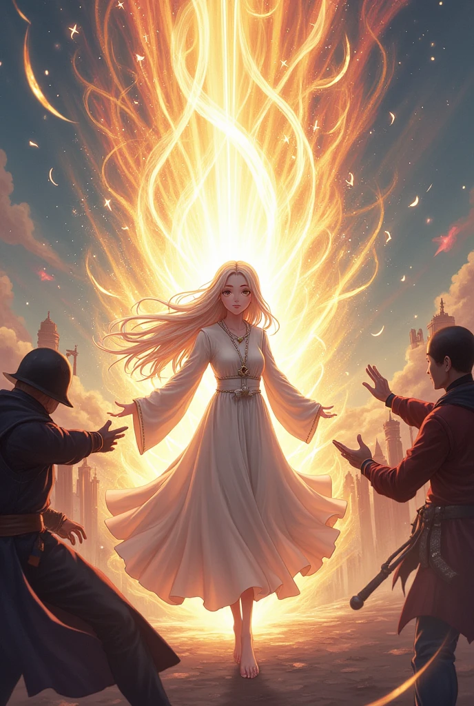 a battle where a half-elf cleric with delicate features makes an anime-style light barrier