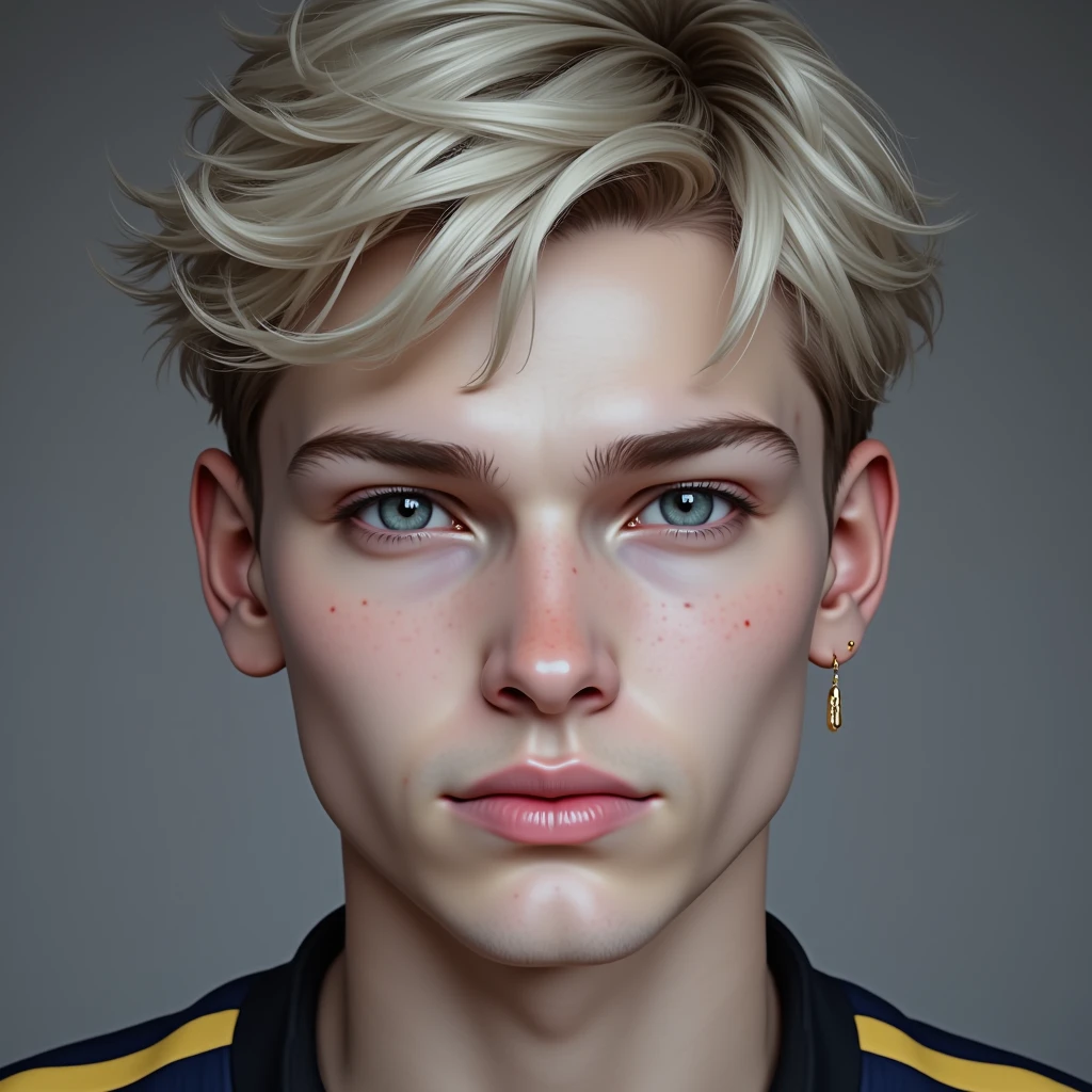 16k, extremely detailed skin, photograph head shot of an attractive 2 male, Germanic-Icelandic features, trimmed eyebrows, short textured wavy platinum blond hair, side swept bangs, pale skin tone