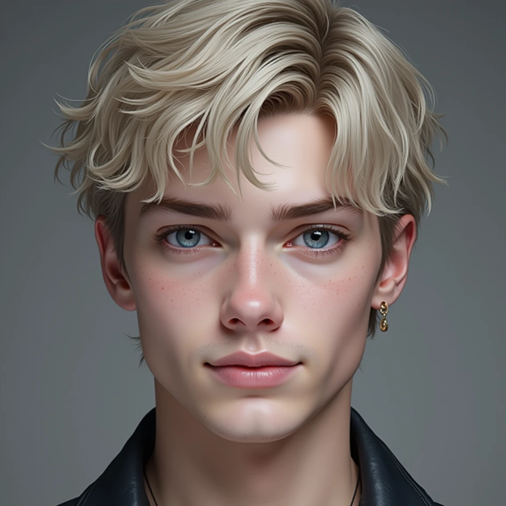 16k, extremely detailed skin, photograph head shot of an attractive 2 male, Germanic-Icelandic features, trimmed eyebrows, short textured wavy platinum blond hair, side swept bangs, pale skin tone