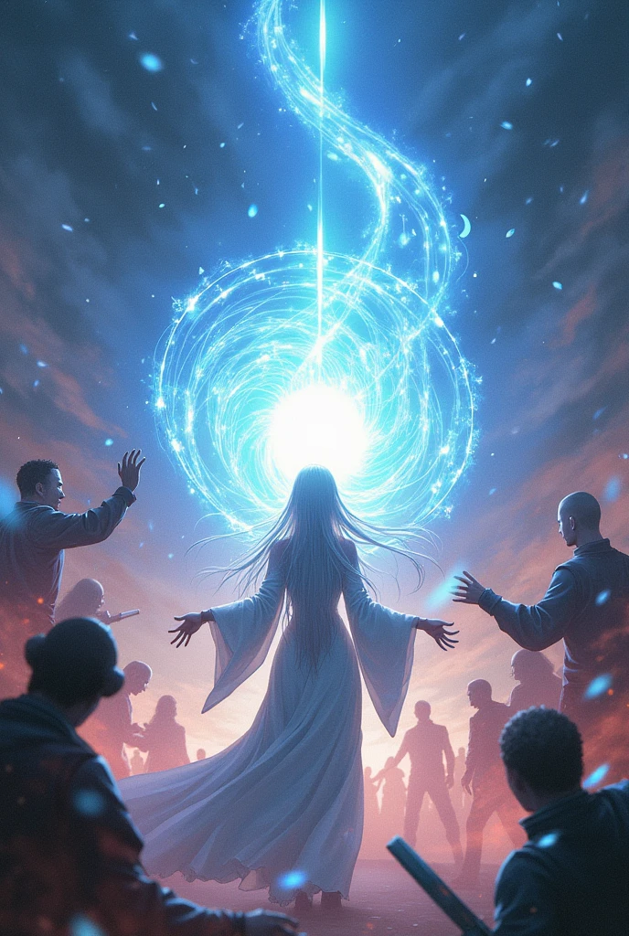 a battle where a half-elf cleric with delicate features makes an anime-style light barrier


