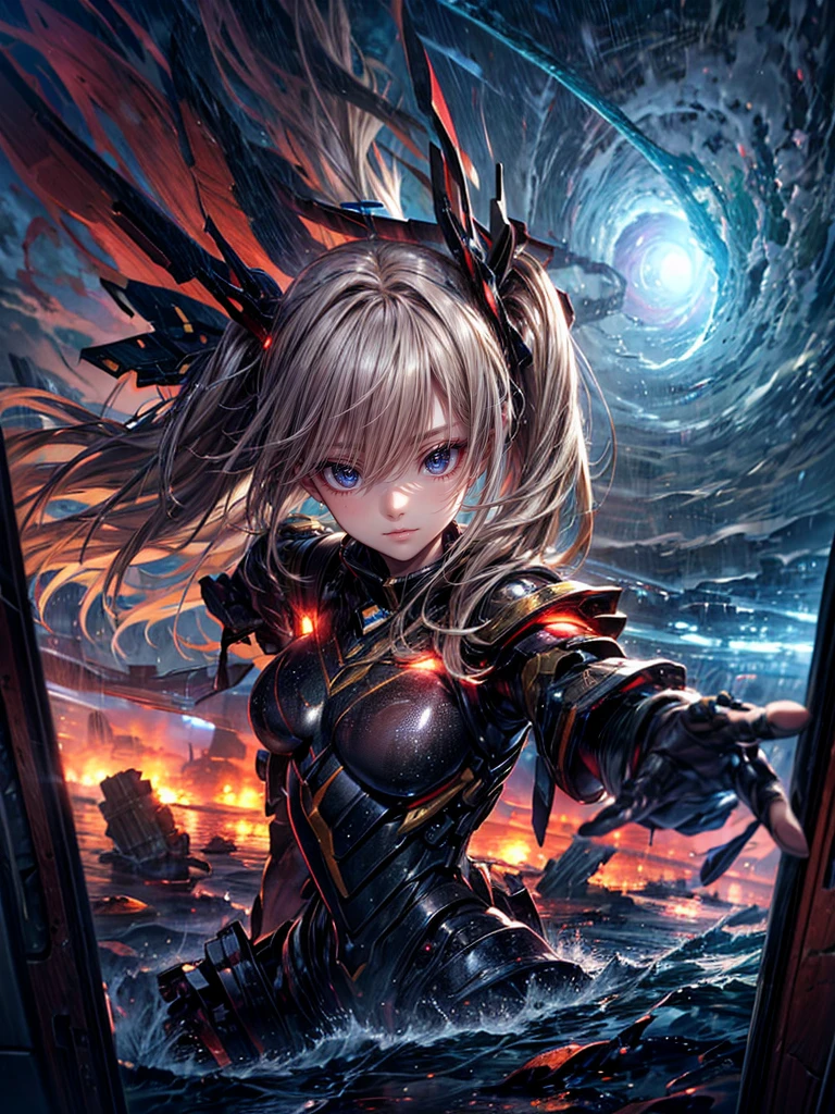 High resolution, Winner of numerous awards, Ultra high definition, Textured skin, retina,
masterpiece,(bestquality),highlydetailed,ultra-detailed,1girl, (A composition where a girl with giant roboT 1.4)(roboT)(,natural lighting:1.5,confidentexpression),(panorama:1.2),mecha, smile,angle、chrome,raw(A beautiful girl with blonde twin tails:1.5)(Confronting the threat、typhoon:1.5)