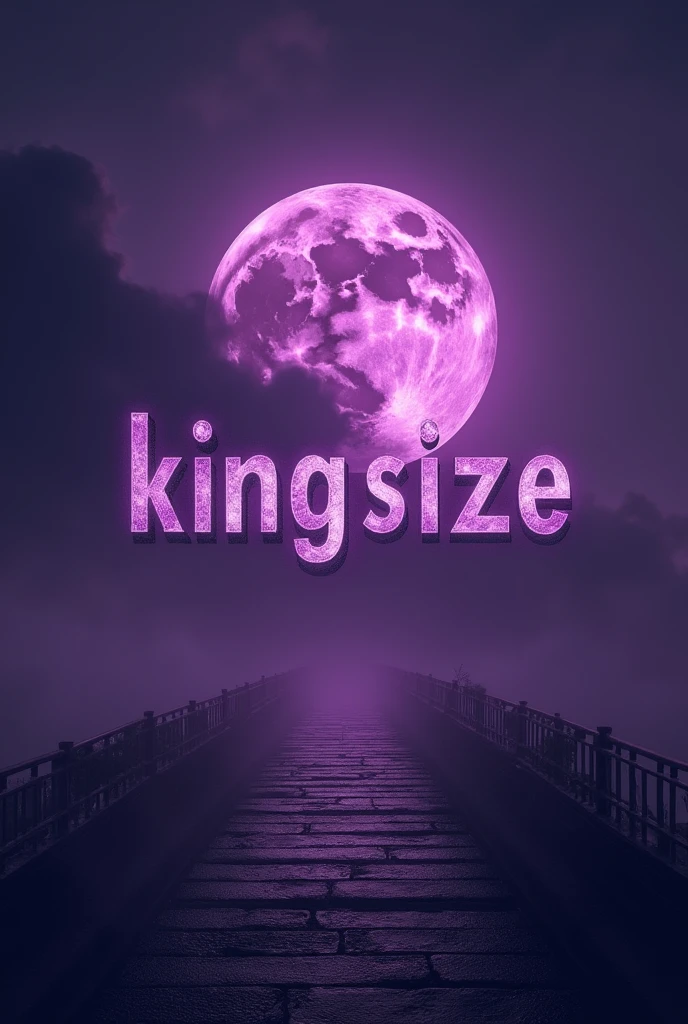 A sky degraded violet logo with inscripted kingsize in it with a realist violet moon