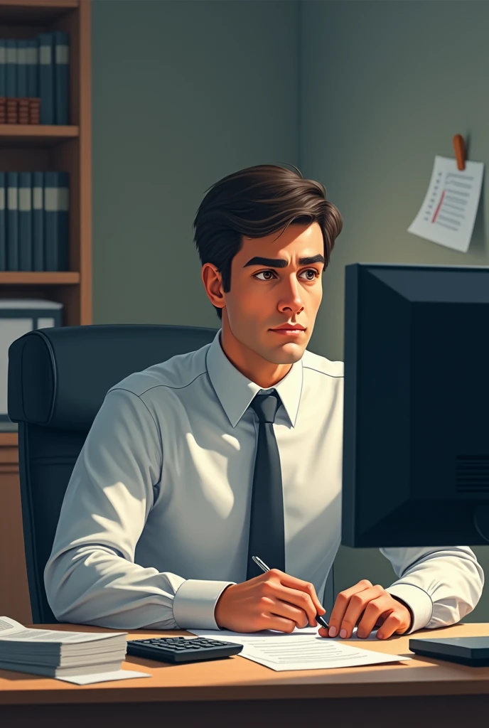 Make an image of an accounting person doing his job on a computer