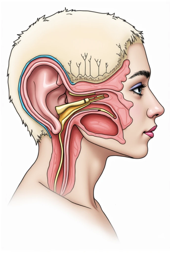 With the aid of diagram(s), describe the mechanism of hearing by the
human ear