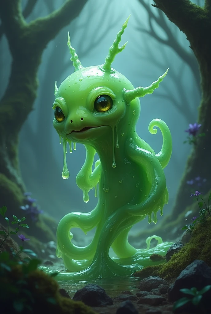 Zac de league of legends (transparent green slime monster with an antenna on its head)
