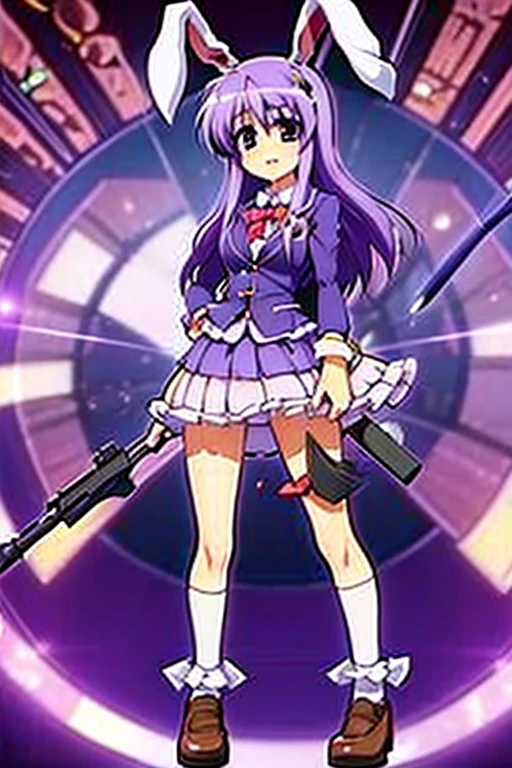 (((Touhou, Reisen, rabbit ears, combat, rifle, costume)))