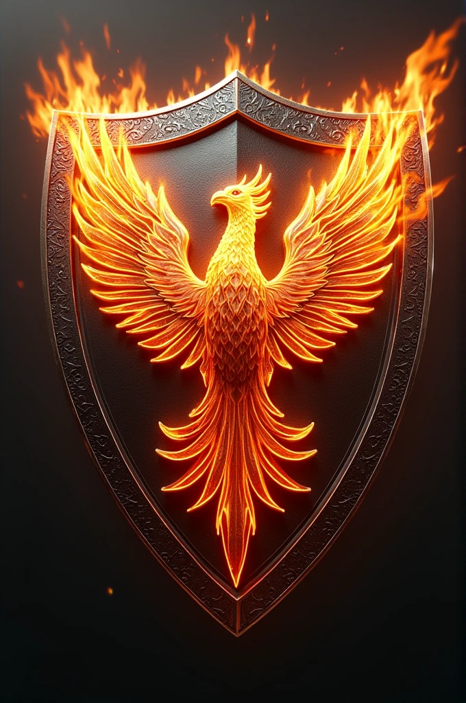 Football shield with a phoenix in the middle with fire around it