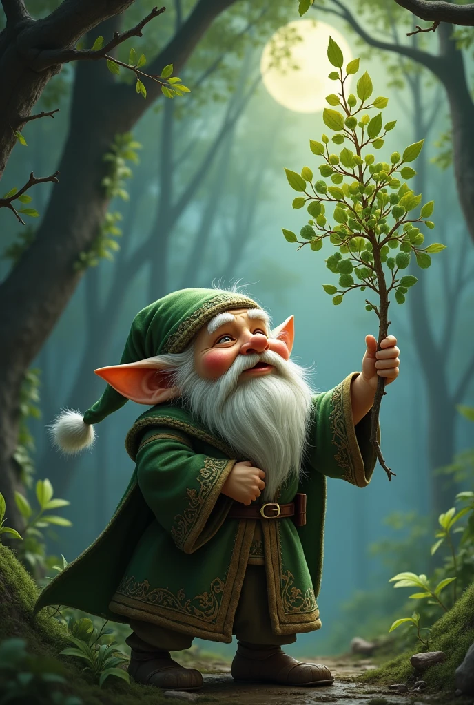 A druid gnome with a sprig of mistletoe
