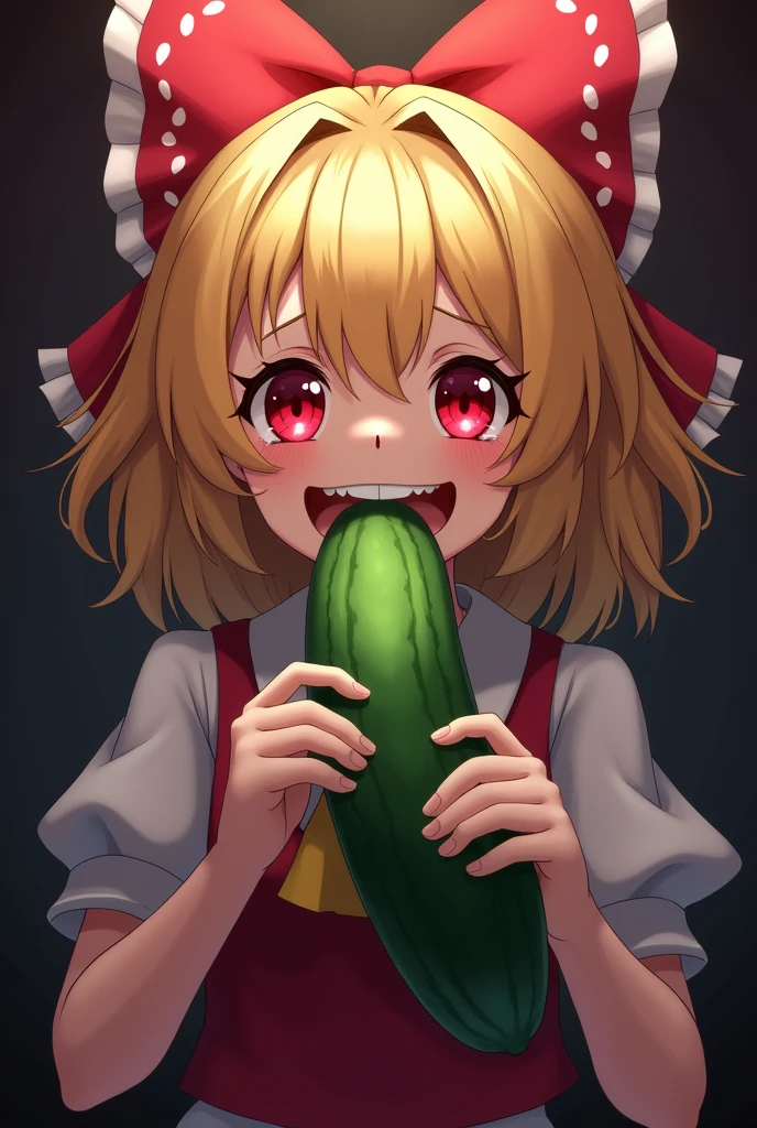 Flandre scarlet sucking a very big and long cucumber very happily
