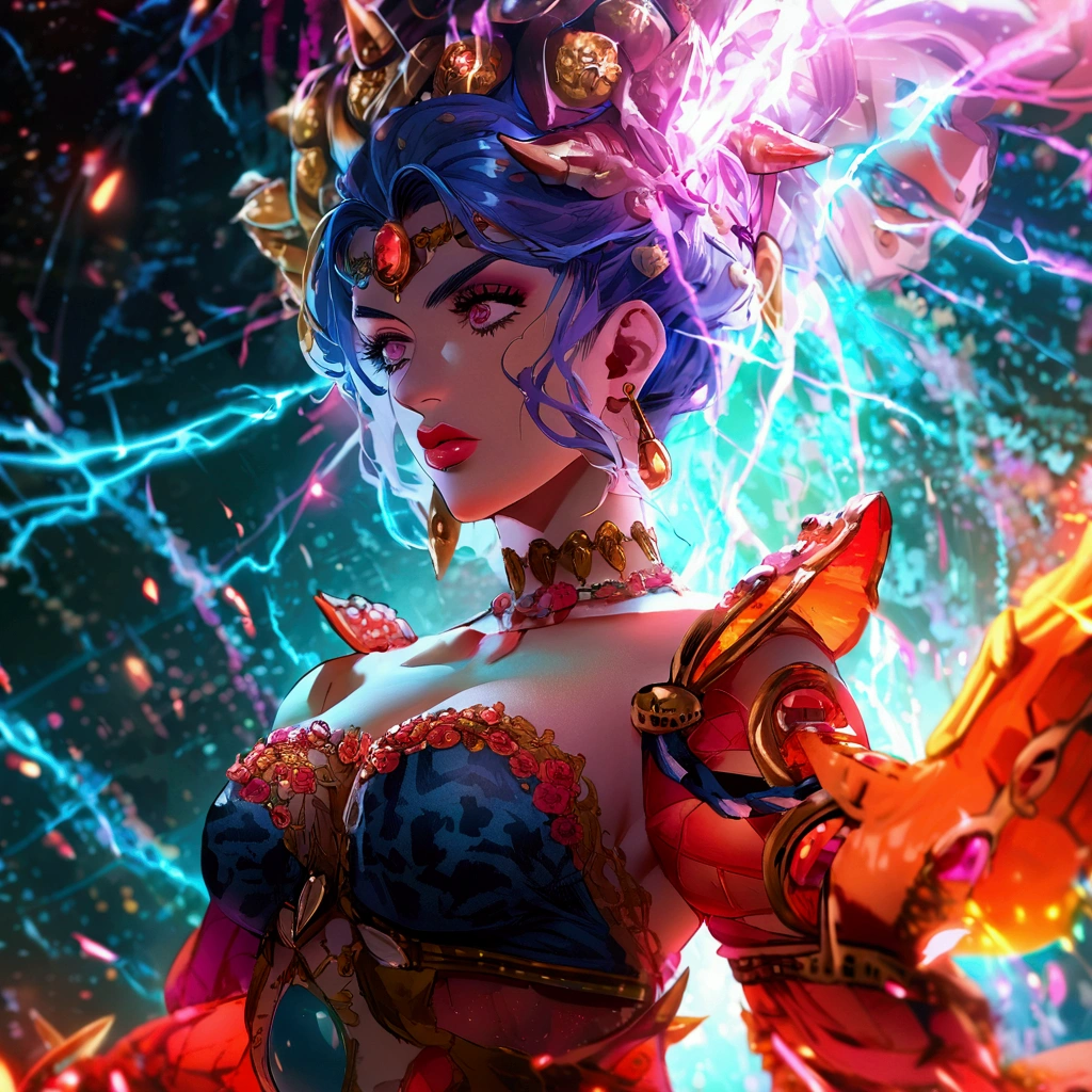 Thousand-Armed Kannon、Super Beauty、god、colorful、２０age、Beauty、Sky、thunder、big weapon、thunder鳴、Jojo
