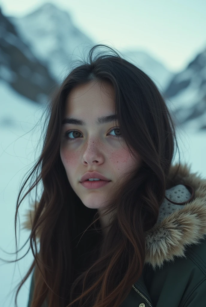 Create a girl similar to the influencer and singer Havanna Winter in the style of 1972 Uruguayan Andes accident in the film Snow Society behind the scenes