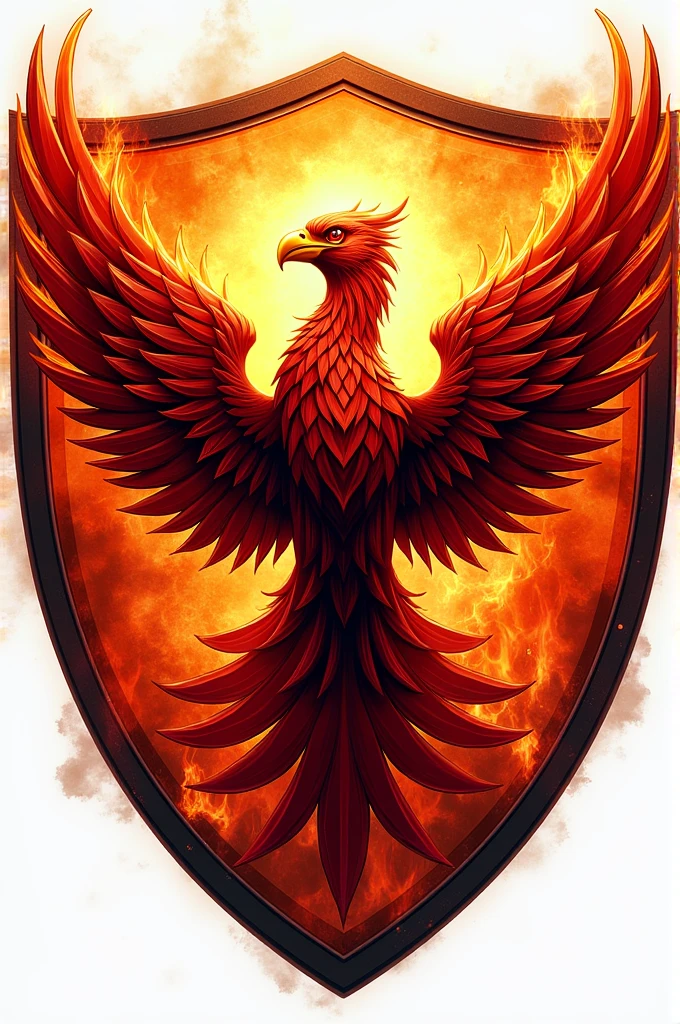 Football shield with phoenix in the middle and fire around it