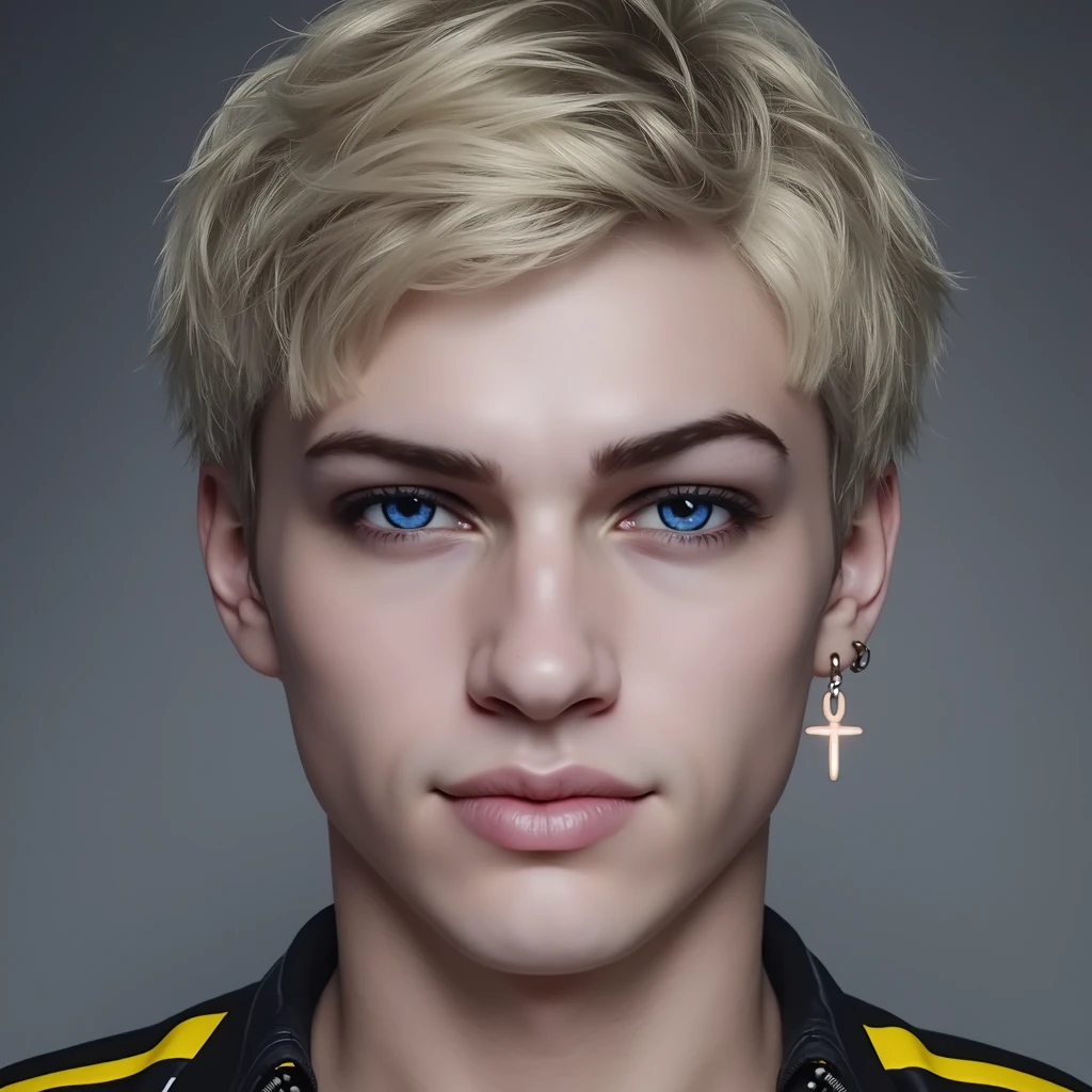16k, extremely detailed skin, photograph head shot of an attractive 22 year-old male, Germanic-Icelandic features, short textured wavy platinum blond hair, side swept bangs, pale skin tone, raised eyebrow expression