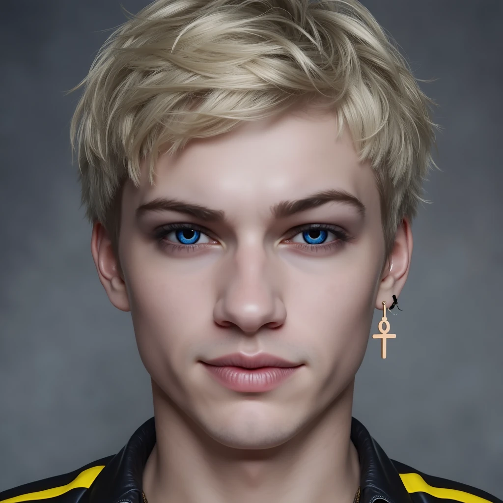 16k, extremely detailed skin, photograph head shot of an attractive 22 year-old male, Germanic-Icelandic features, short textured wavy platinum blond hair, side swept bangs, pale skin tone, raised eyebrow expression