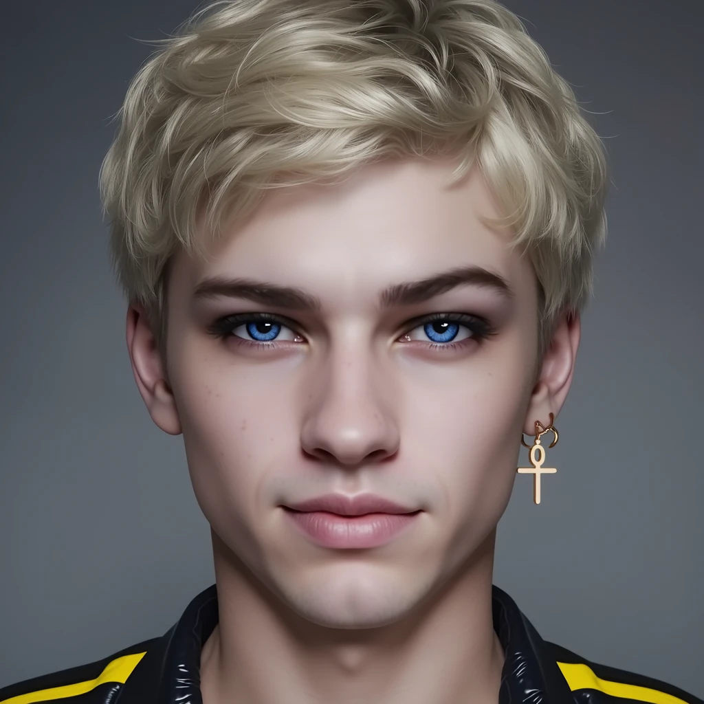 16k, extremely detailed skin, photograph head shot of an attractive 22 year-old male, Germanic-Icelandic features, short textured wavy platinum blond hair, side swept bangs, pale skin tone, raised eyebrow expression
