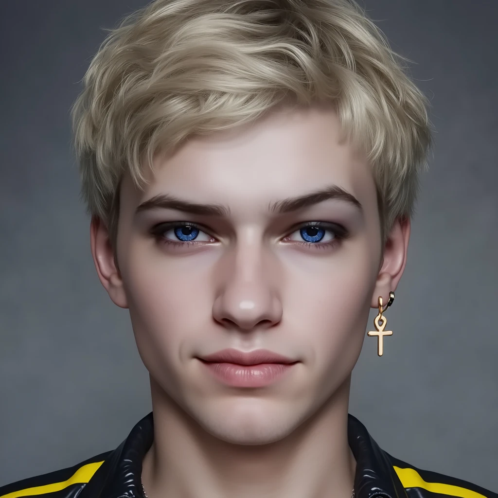 16k, extremely detailed skin, photograph head shot of an attractive 22 year-old male, Germanic-Icelandic features, short textured wavy platinum blond hair, side swept bangs, pale skin tone, raised eyebrow expression