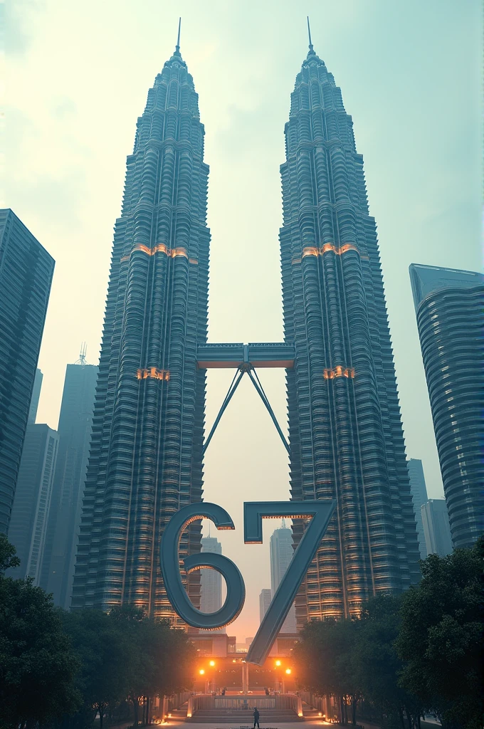 a number 67，design with petronas twin towers