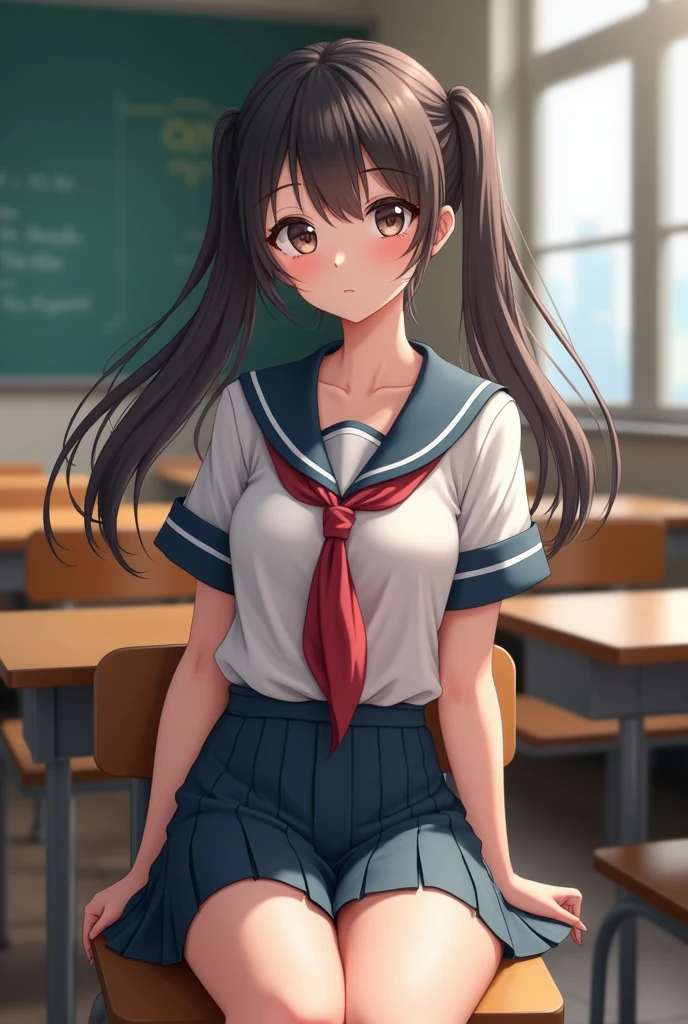 (1 young), kawaii, (highly detailed beautiful face), amazing face and eyes, (best qualityer:1.4), (ultra detali), (Extremely detailed 8k unified CG wallpaper), highy detailed, High definition raw color photos, professional photograpy, true-to-life portrayal, twintails, (schoolar uniform, pleated mini skirt:1.3), (schoolar uniform with wide open breasts:1.2), sitting down, (Spread your legs), camel toe, depth of fields, School, class room, (beautiful face:1.2), (from low:1.2)