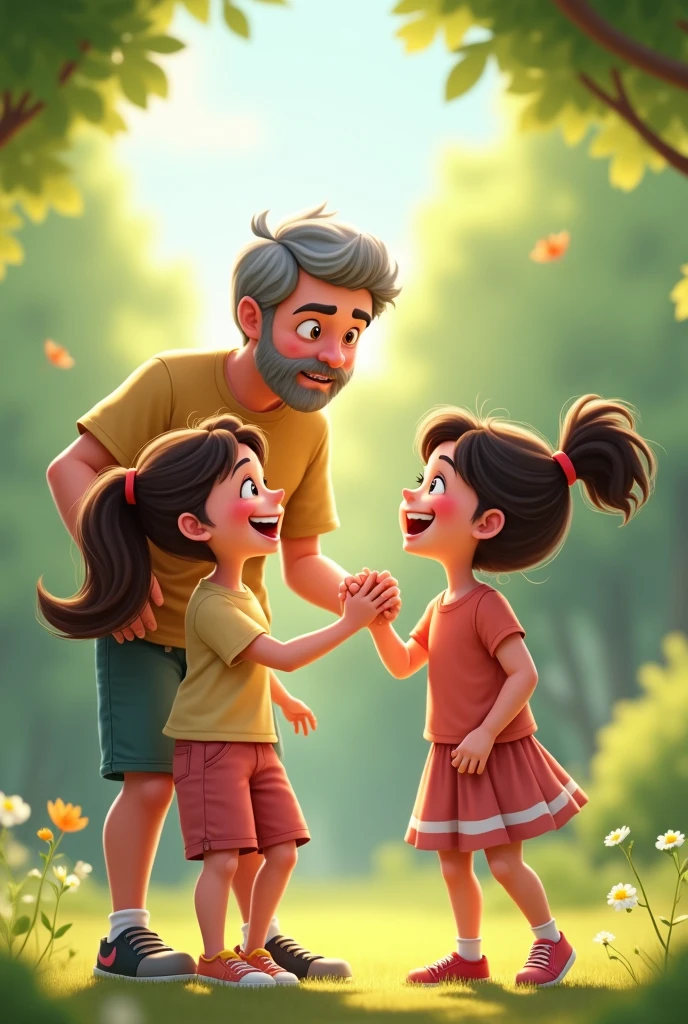 2 young girls and 1 man having fun