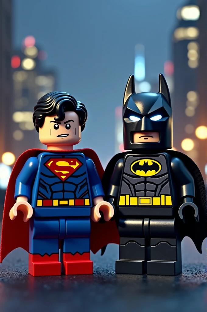 Superman and Batman in lego art, night