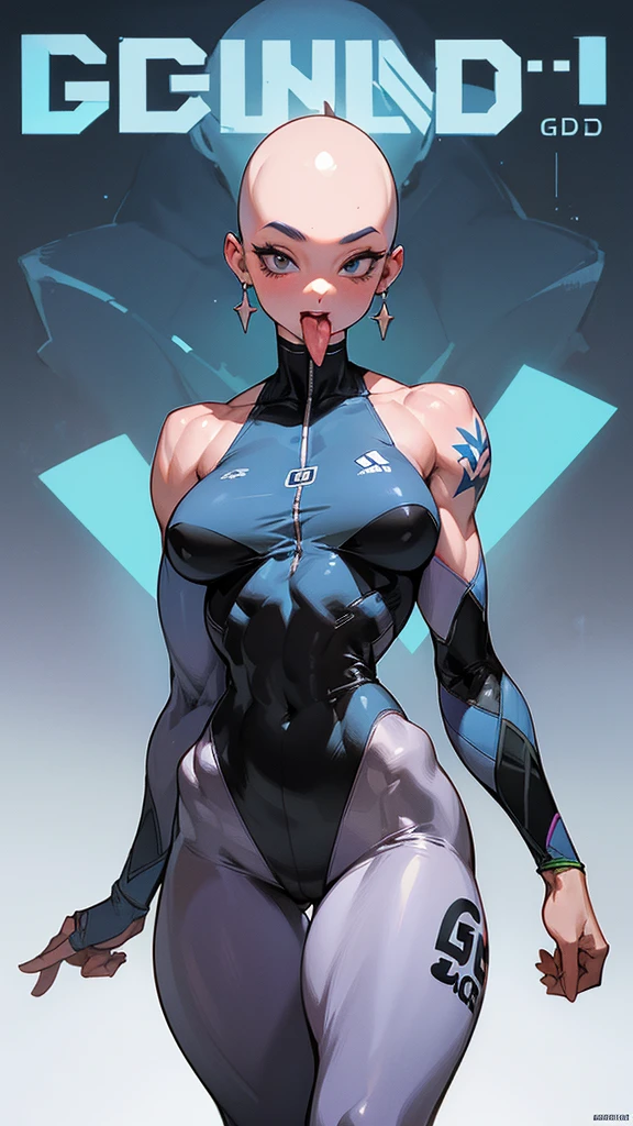Hologram Girl, Bald, (text with "G.I.D.E.O.N), Tall , Muscular, Big , Big Hips, Big Ass, gue Out, Crazy, Detailed Muscle Geoups, Detailed Art, Detailed Body Frame