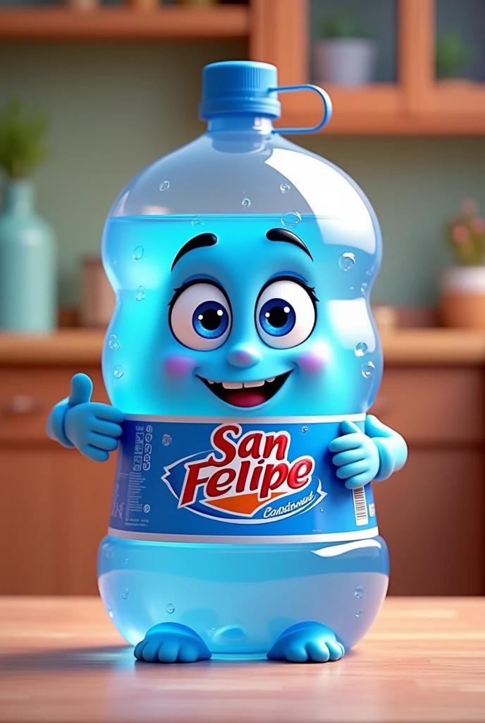 A 20-litre water container animated with the brand “San Felipe”