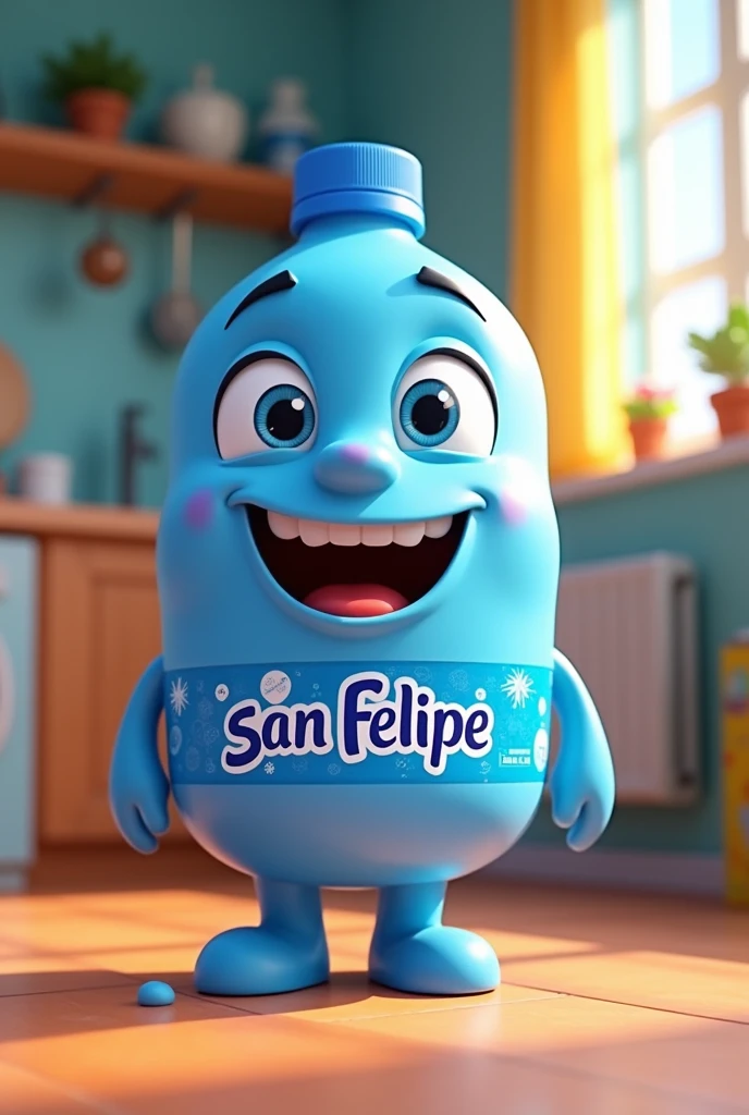 A 20-litre water container animated with the brand “San Felipe”