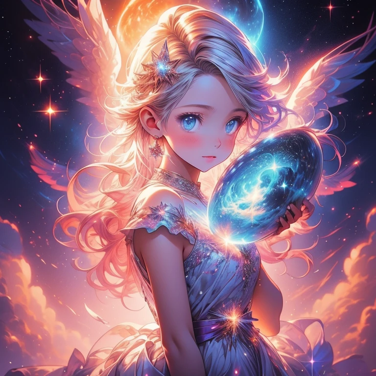 a picture taken from a digital painting of a girl in a dress, beautiful anime artwork, wearing a dress made of stars, star on dress, beautiful anime art, makoto shinkai cyril rolando, magical dress, anime fantasy illustration, anime fantasy artwork, ethereal anime, anime girl with cosmic hair, dreamlike art, cosmic skies. by makoto shinkai, anime art wallpaper 4 k